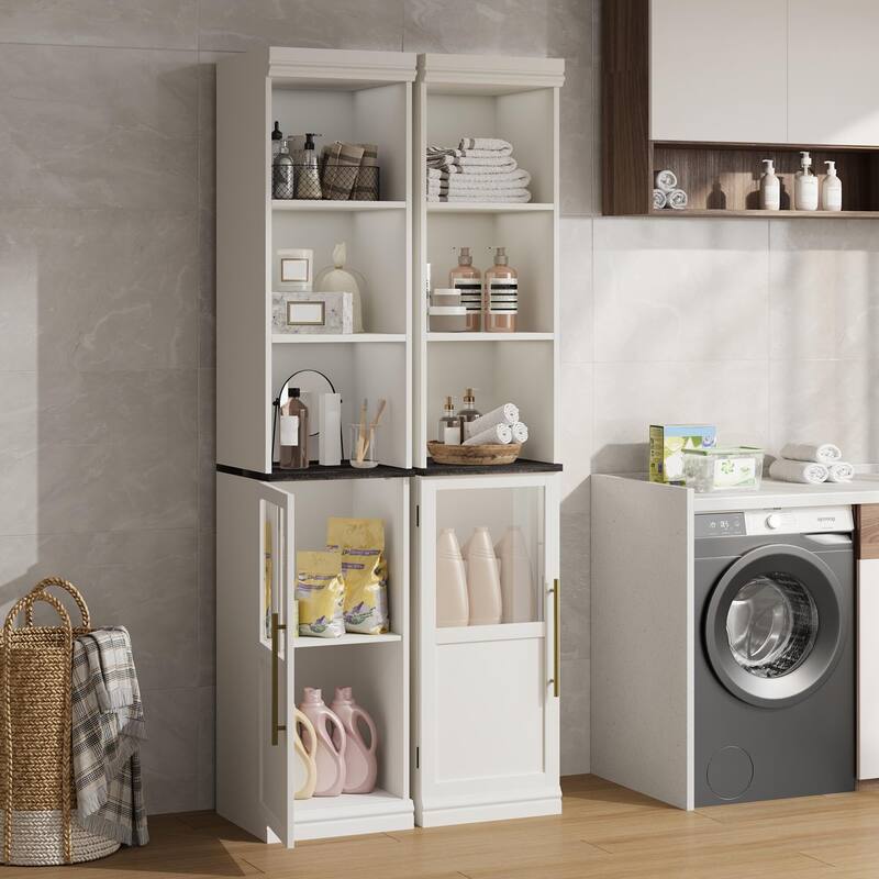 70 Inch Tall Narrow Storage Cabinet with Open Shelves for Small Spaces, Bathroom, Laundry Room Corner