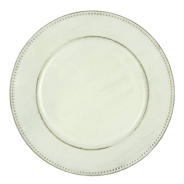 1 Pk Beaded Round 13 Charger Plates Antique Brushed White Antique Brushed White Overstock Com Shopping The Best Deals On Chargers 36361240