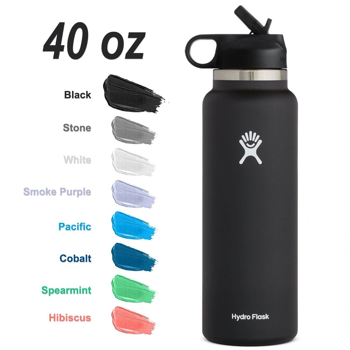 40OZ Hydro Flask Water Bottle w/ Straw Lid Stainless Steel Vacuum