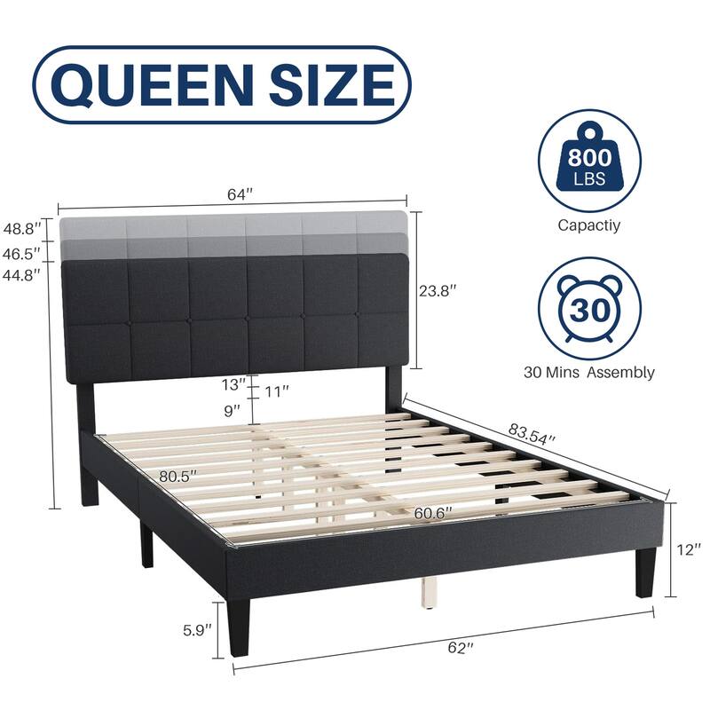 Wood Platform Bed Wood Bed Frame with Headboard, No Box Spring Needed