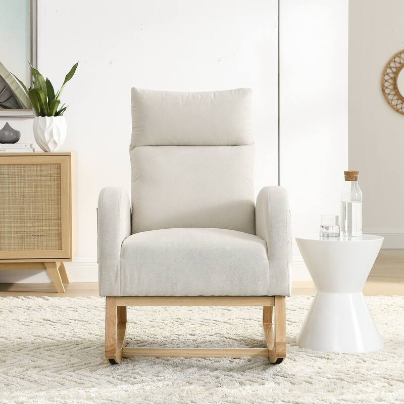 27.6"W Modern Accent High Backrest Living Room Lounge Arm Rocking Chair, Two Side Pocket - Beige