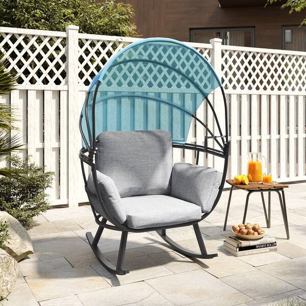 VredHom Outdoor Patio Rocking Egg Chair with Cushion and Folding