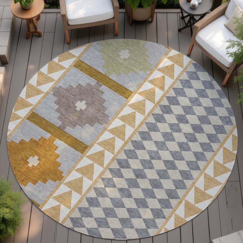Machine Washable Indoor/ Outdoor Global Pima Chantille Rug - Gold - 8' x 8'