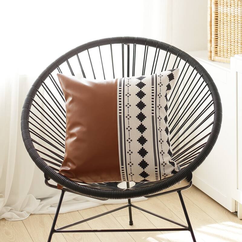 Faux Leather Printed Square Throw Pillow Cover - Coffee-20x20