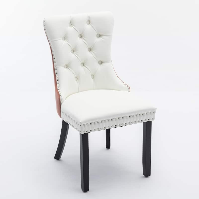 2PCS High-end Tufted Solid Wood PU and Velvet Dining Chair with Wood Legs,Nailhead Trim