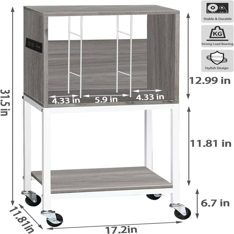 Vinyl Shelf with USB Ports and Outlets Turntable - 17.2 x 24.82 x 11.83