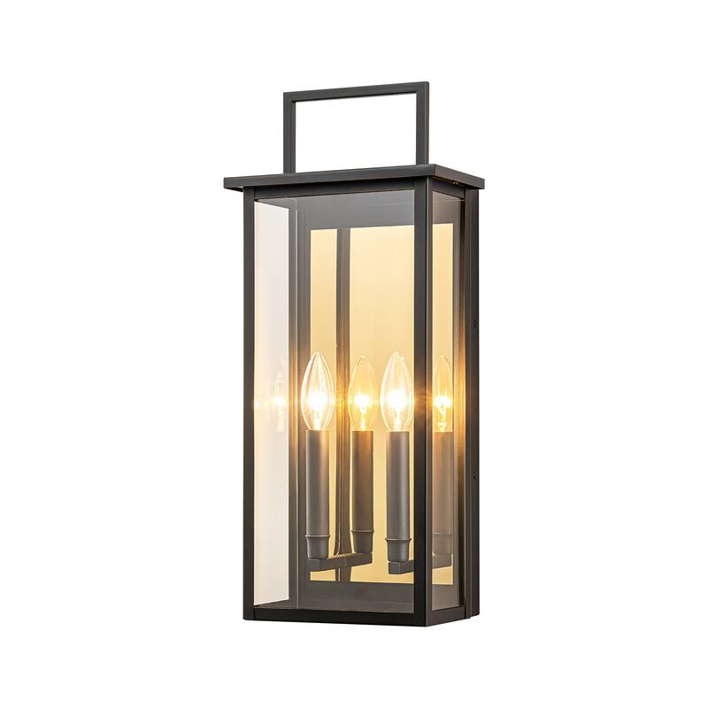 2-Light Industrial Black Outdoor Light Square Clear Glass Waterproof Lantern Wall Sconce - 8.6 in. W x 19.8 in. H x 5.1 in. D