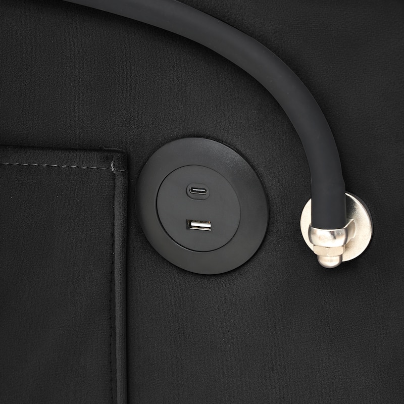 Black Convertible Single Sofa Bed with USB Charging Port