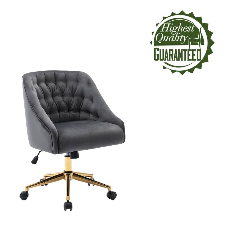 Porthos Home Hattie Tufted Velvet Office Chair, Gold Base With Wheels