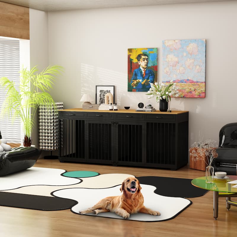 Wooden Dog Crate Kennel with 4 Drawers,Divides for 2 Large Dogs Indoor