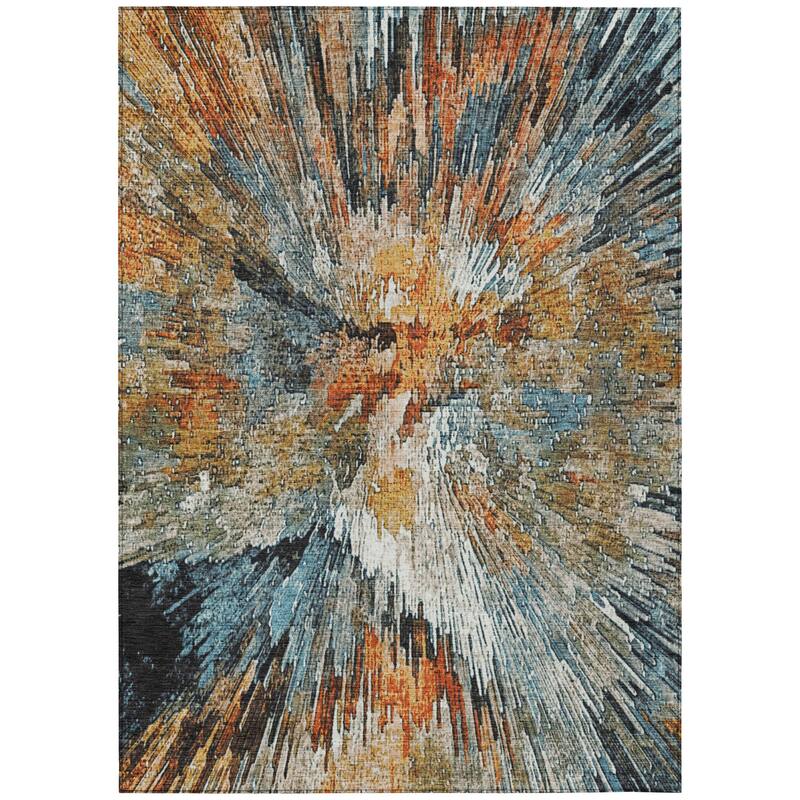 Machine Washable Indoor/ Outdoor Abstract Burst Chantille Rug