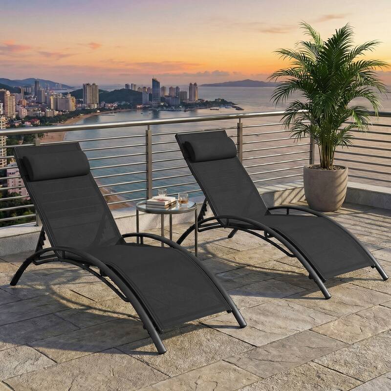 Gymax Patio Chaise Lounges Set of 2 w/5-Position Backrest & Breathable