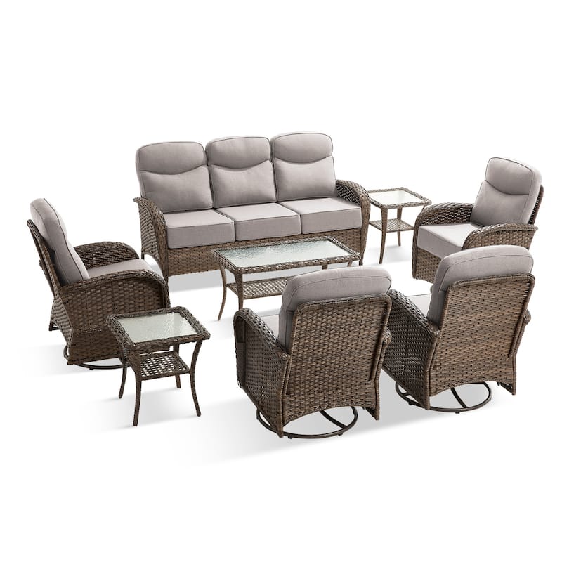 Pocassy Outdoor Sofa Swivel Chair and Ottman with Coffee Table