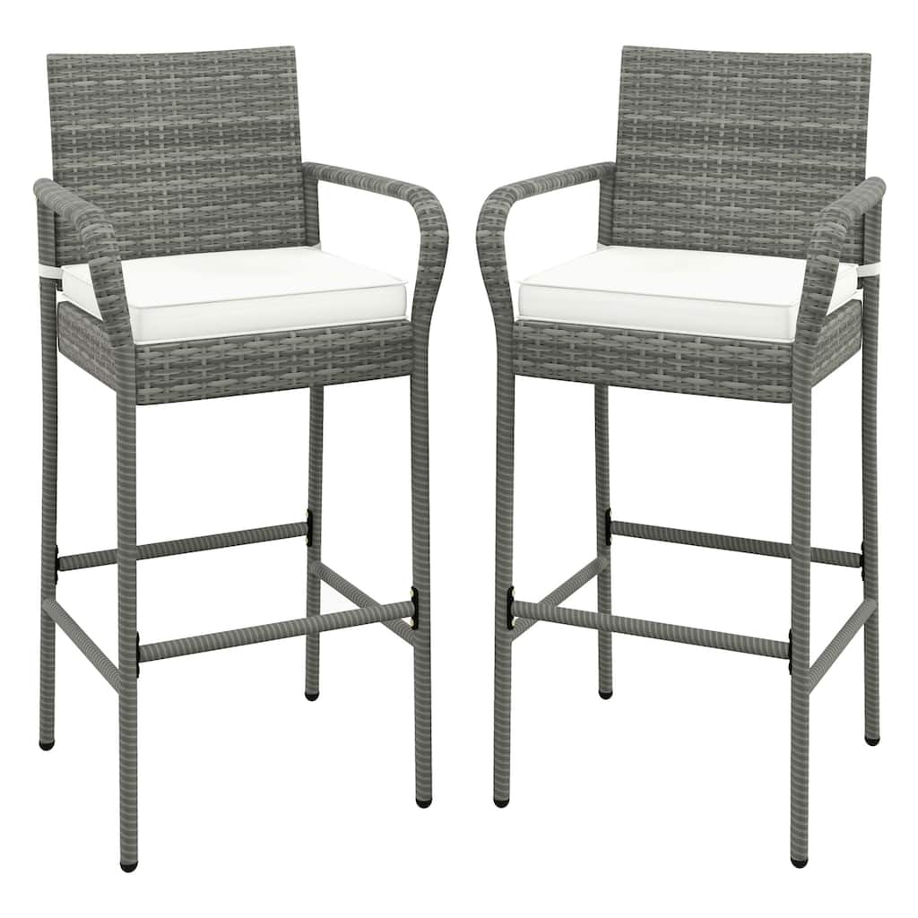 Gymax Set of 2 Rattan Patio Bar Stools Outdoor Bar Height Chairs w/
