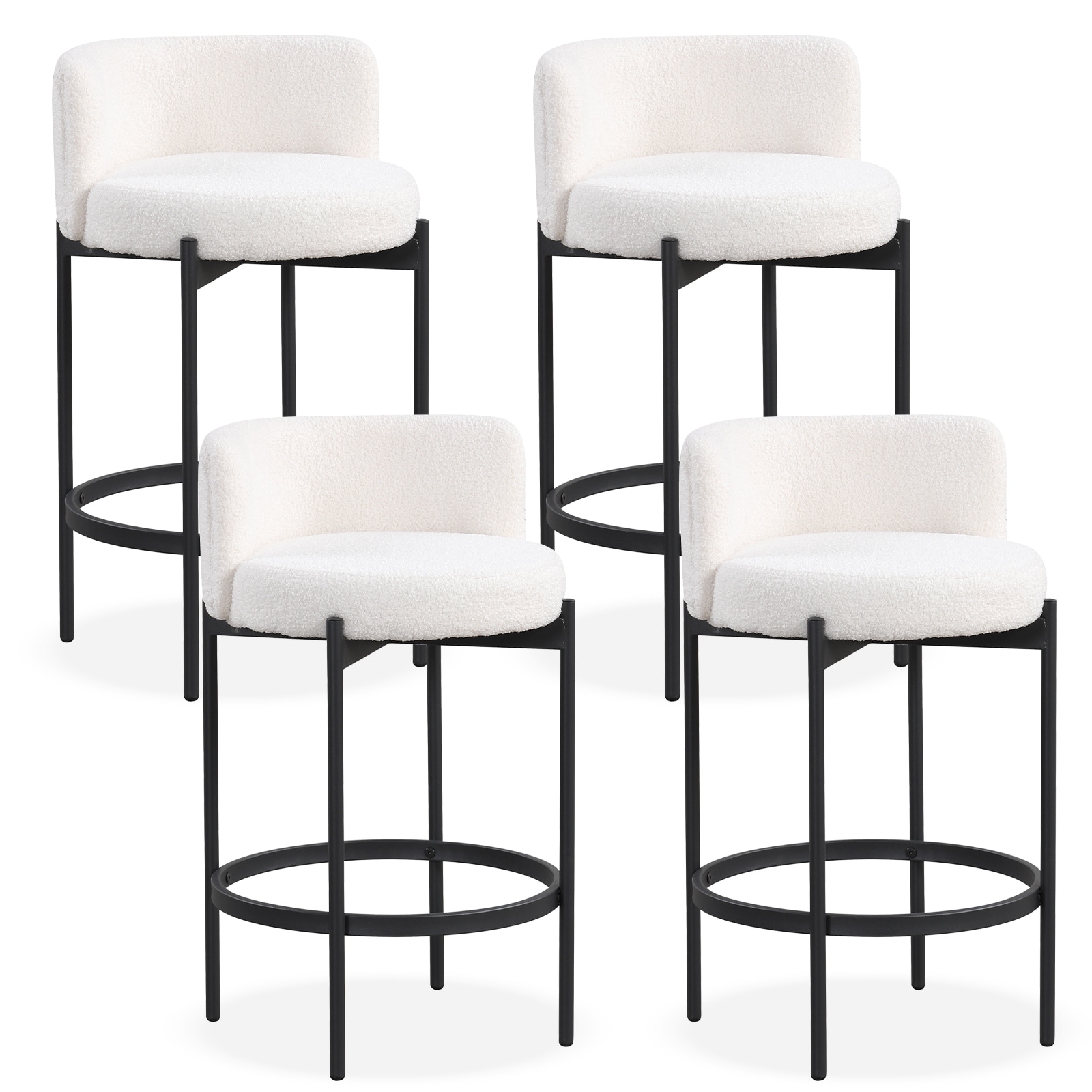 Gymax Boucle Counter Stools Set of 4 w/Curved Backrest Metal Frame