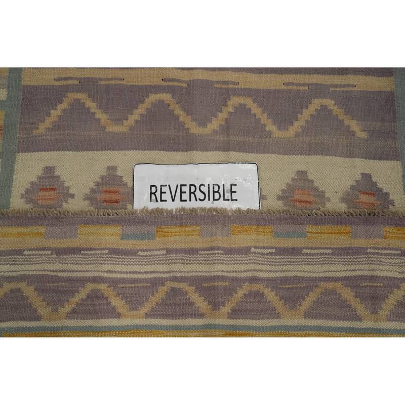 Hand Woven Oriental 100% Wool Carpet Southwestern Tribal Purples Kilim Area Rug - 8' 7'' X 5' 8''