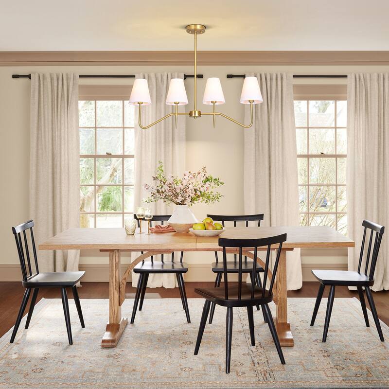 32.3" 4-Light Mid-Century Modern Gold/Black with Fabric White Cone Shades Kitchen Island Pendant Light