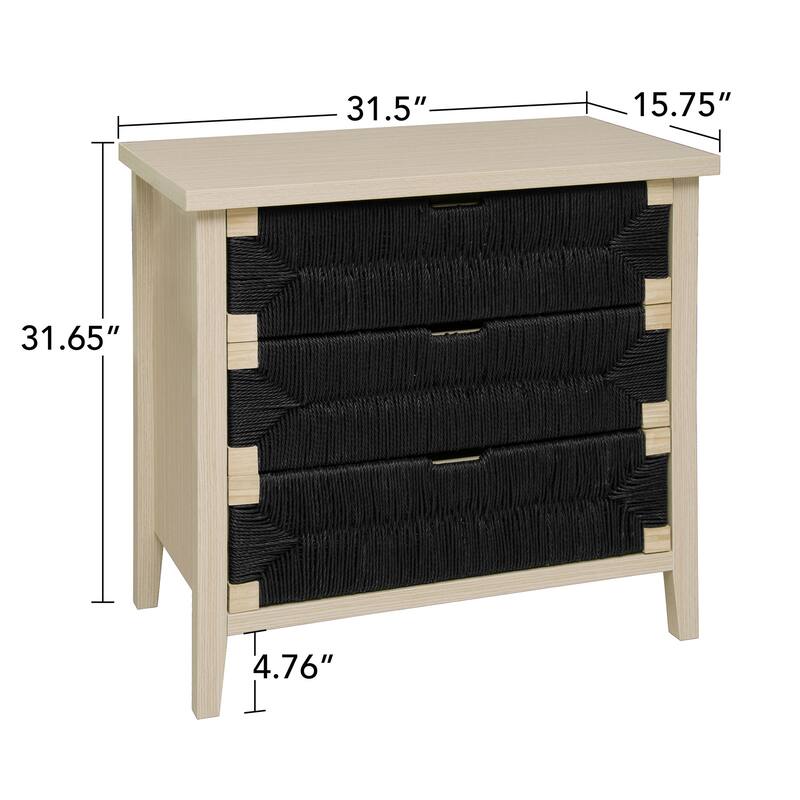 3 Drawer Buffet Sideboard with Adjustable Shelves, Storage Cabinet with Natural Seaweed Decor Doors