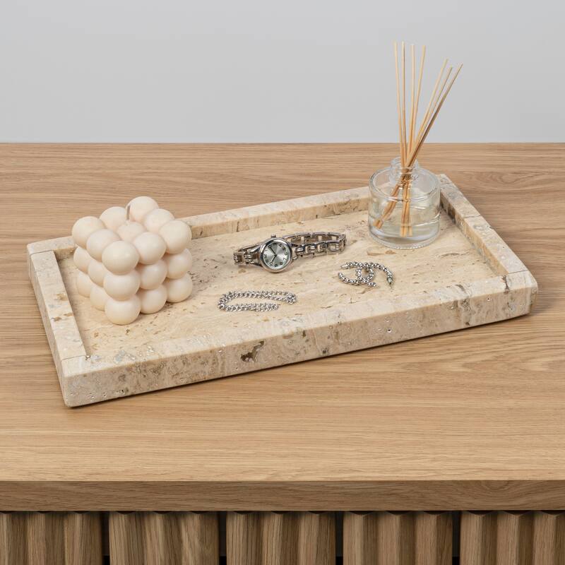 Luxe Stone Classic Minimalist Rectangular Marble Bathroom Countertop Tray