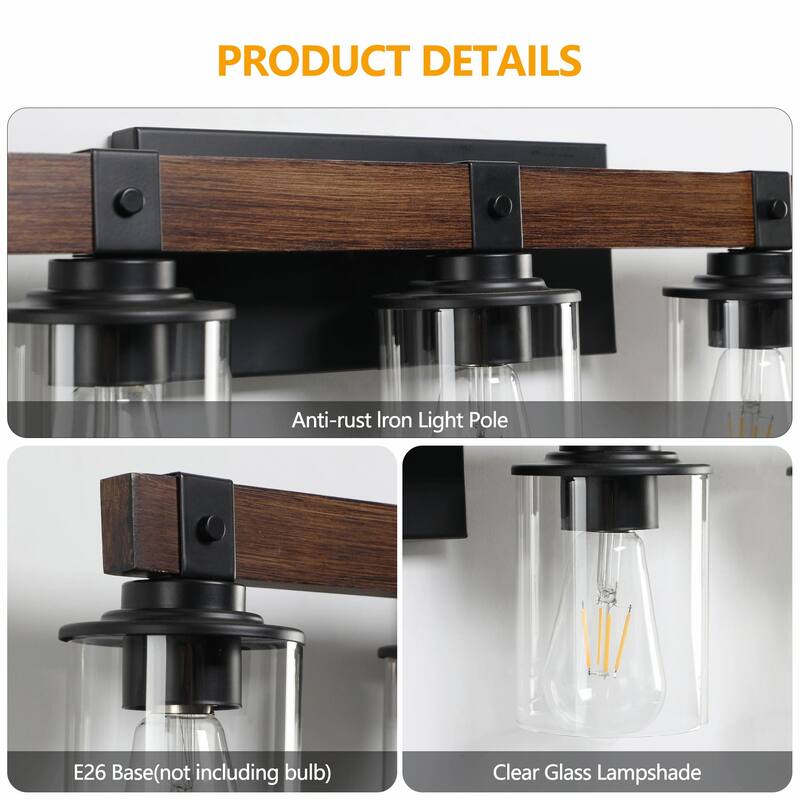 Rustic Farmhouse Bathroom Vanity Light Fixture with 3/4/5/6 Lights