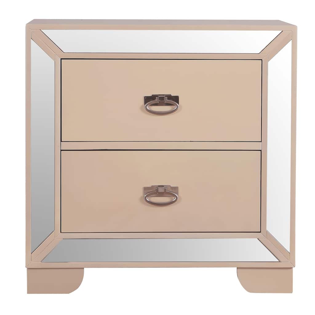2-Drawer Mirrored Square Nightstand - 28" - Beige