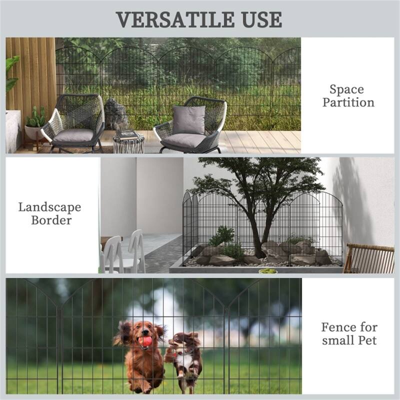 Set of 4 Black Powder-Coated Steel Garden Fence Panels for Patio Yard or Garden Partition - 137" L x 43.25" H