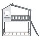 preview thumbnail 4 of 16, Wooden Bunk Bed with Ladder, Guardrail, Roof and Window, Twin Over Twin