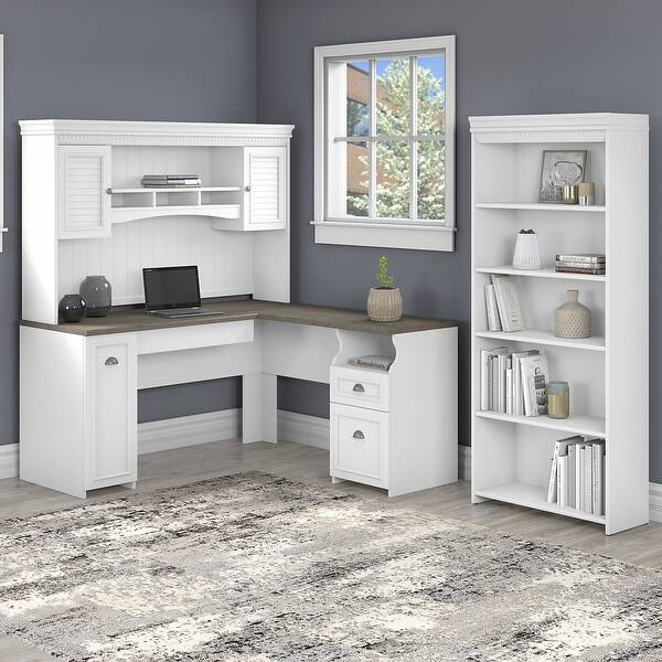 Copper Grove Khashuri L Shaped Desk With Hutch And 5 Shelf Bookcase Overstock 13042661