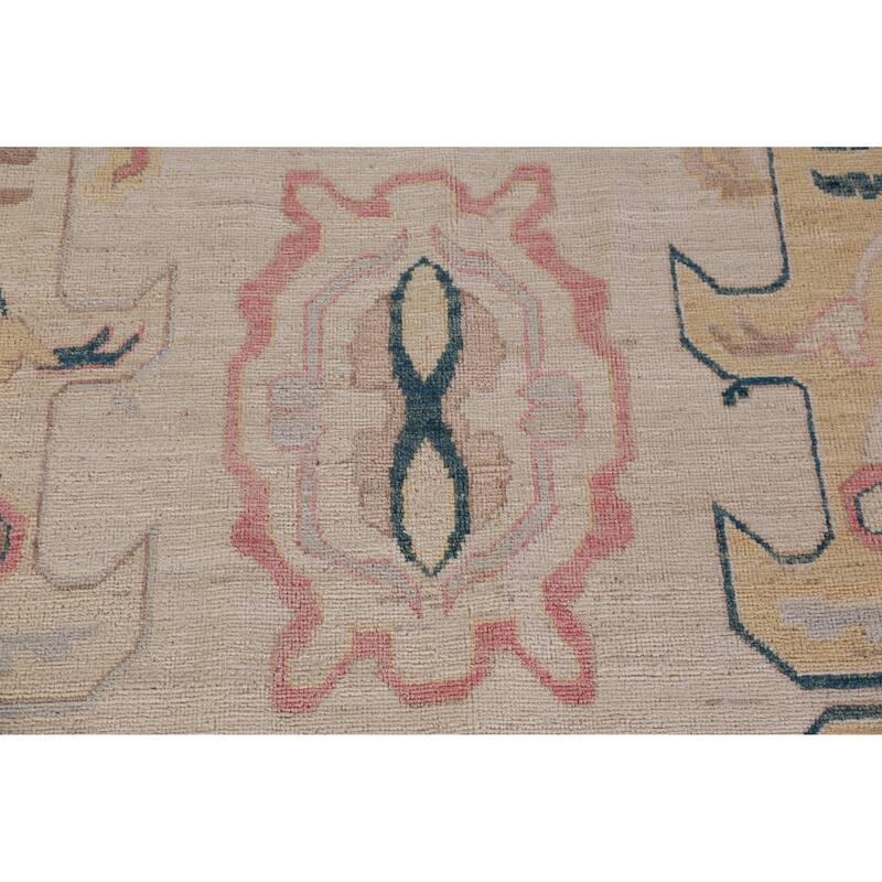 Hand Knotted Oriental 100% Wool Carpet Transitional All-Over Beige & Ivories Oushak Area Rug - 13' 9'' X 9' 11''