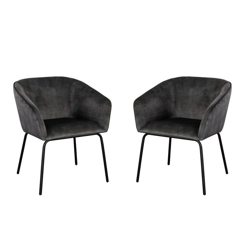 Voro Dining Chair Set of 2, Gray Velvet, Sleek Black Metal Legs
