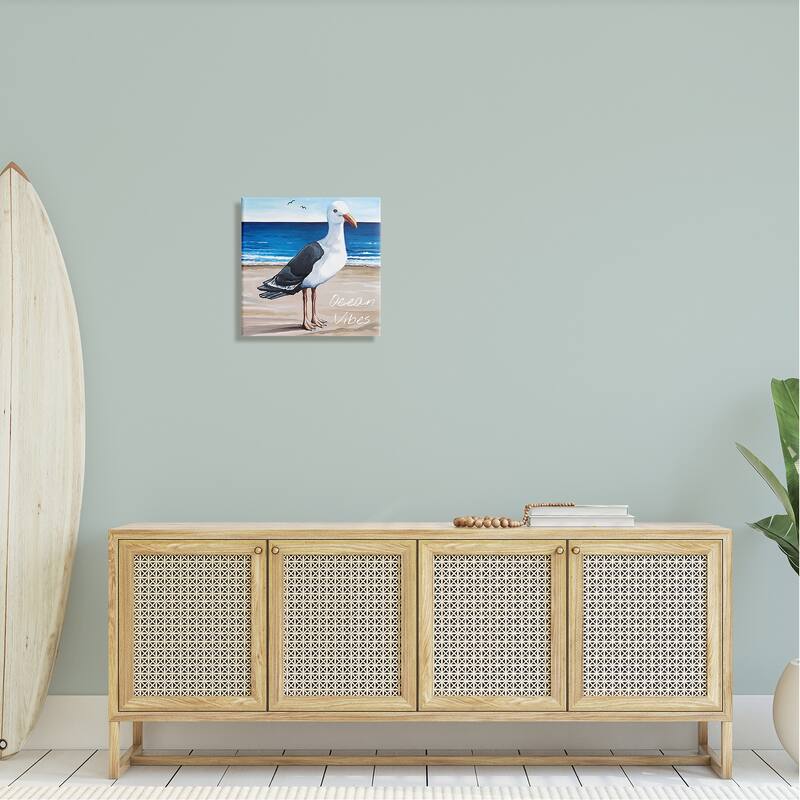 Stupell Ocean Vibes Coastal Seagull Beach Stretched Canvas Wall Art, Design by Elizabeth Tyndall