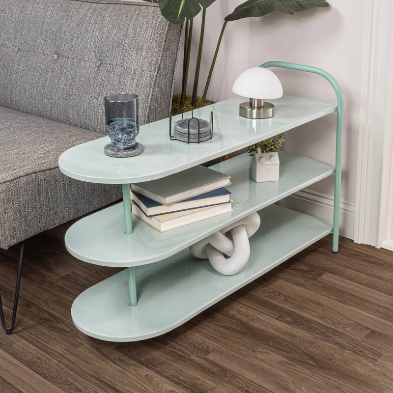 happimess Modern 24" 9-Pair 3-Tier Iron Curved Decker Shoe Rack