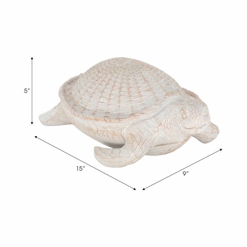 Resin Coastal Style Sea Turtle Sculpture with Woven Shell Texture