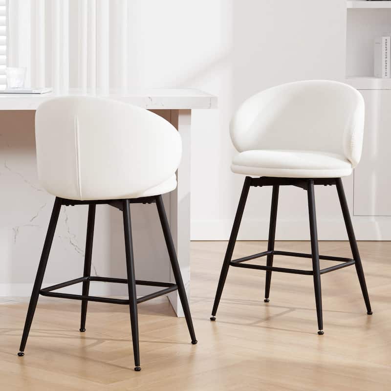 26"/ 30" Upholstered Swivel Bar Stools Counter Height Barstool - Set of 2 - Cream - Counter Height