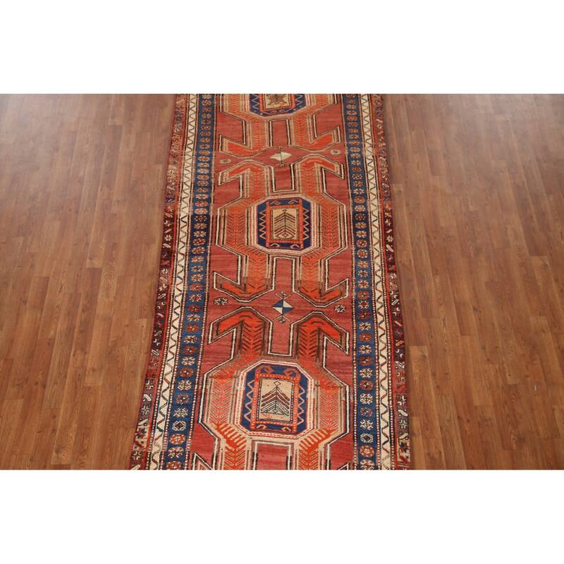 Vegetable Dye Orange Ardebil Persian Runner Rug Handmade Wool Carpet - 4'2"x 10'8"