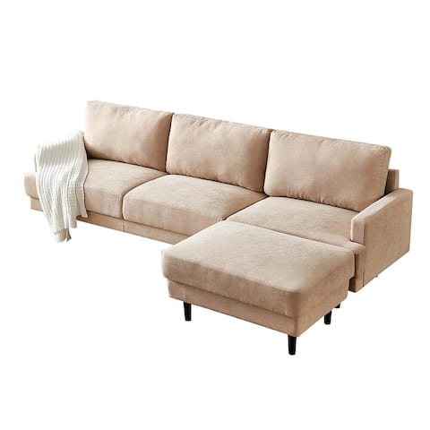 104.6" Fabric Sofa L Shape, 3 Seater with Ottoman
