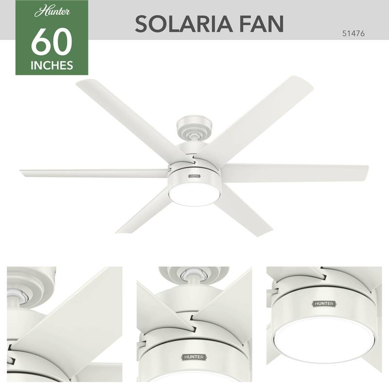 Hunter 60" Solaria Outdoor Ceiling Fan w/ LED Light, Wall Control, Damp-Rated - Windmill, Industrial, Contemporary - ENERGY STAR
