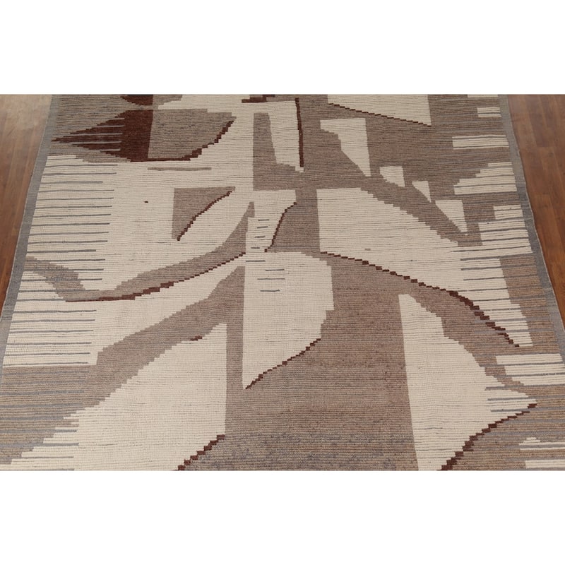 Abstract Moroccan Earth Tone Area Rug Hand-Knotted Wool Carpet - 8'11"x 12'7"