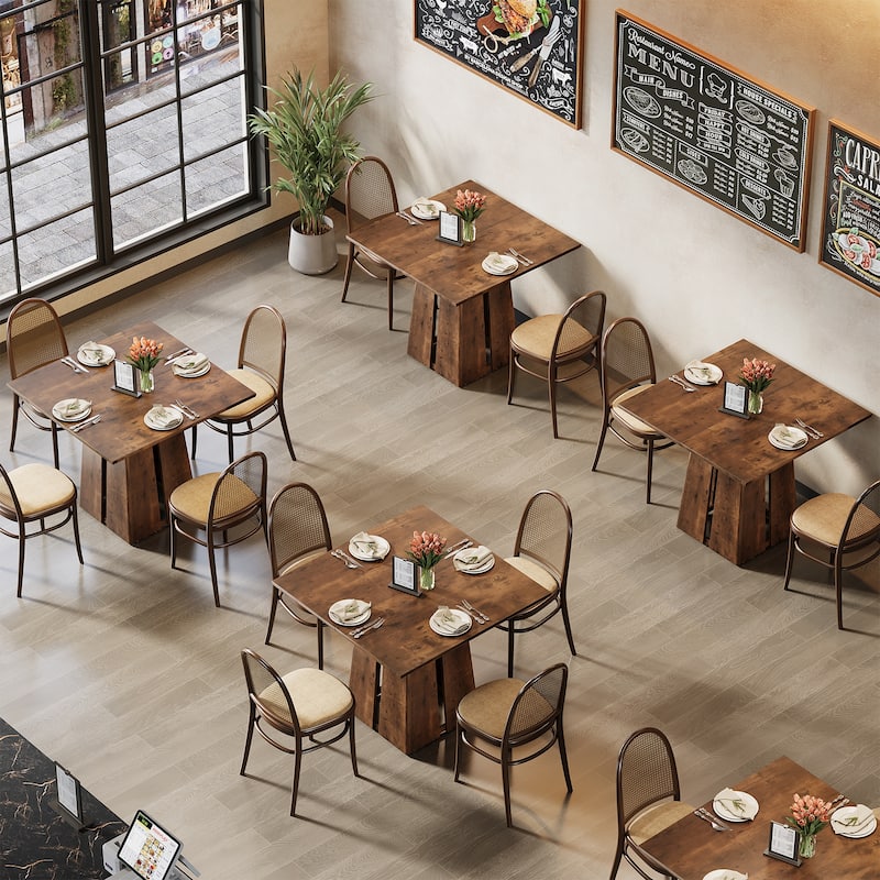 31.5" Rustic Wooden Square Dining Table with Pedestal Base - 31.5 Inch