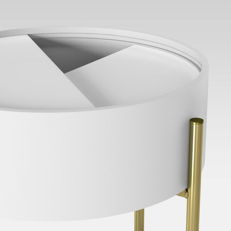 DH BASIC Modern White 20-inch Round 1-Shelf End Table by Denhour - Bed