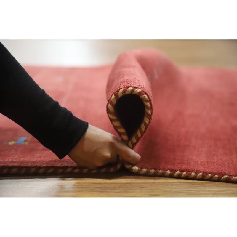 Hand Knotted Oriental 100% Wool Carpet Tribal Animal Pictorial Red Gabbeh Area Rug - 7' 7'' X 4' 11''
