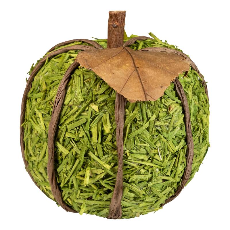 Textured Shredded Wood Pumpkin Fall Harvest Decorations- 3.5" - Orange and Green - Set of 6