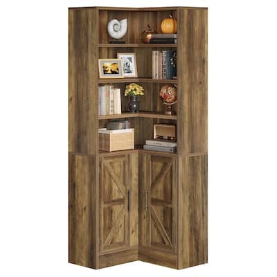 Industrial L-Shaped Corner Bookcase Bookshelf with Barn Doors