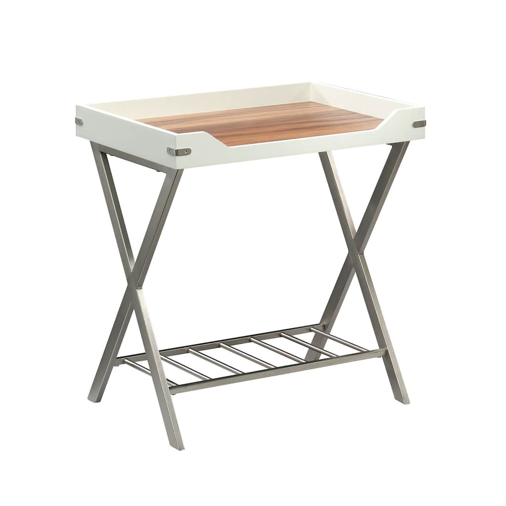 Wood Coastal Side Table with Tray Top, White - 22.56" L x 16.34" W x 23.94" H