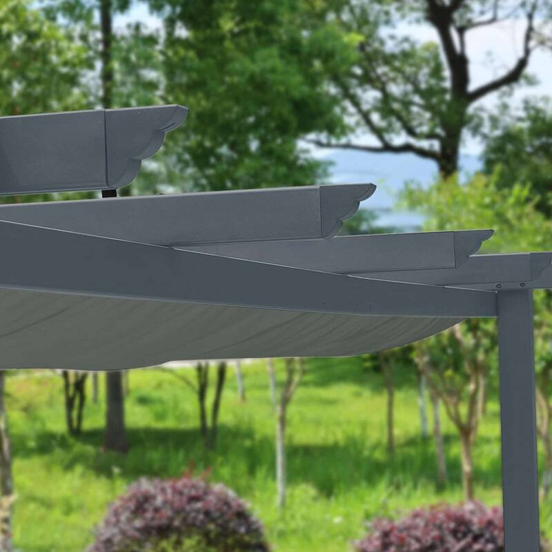 Aoodor 10 x 10 FT Outdoor Pergola with Retractable Shade Canopy, 4 Pieces Roller Shade Curtain