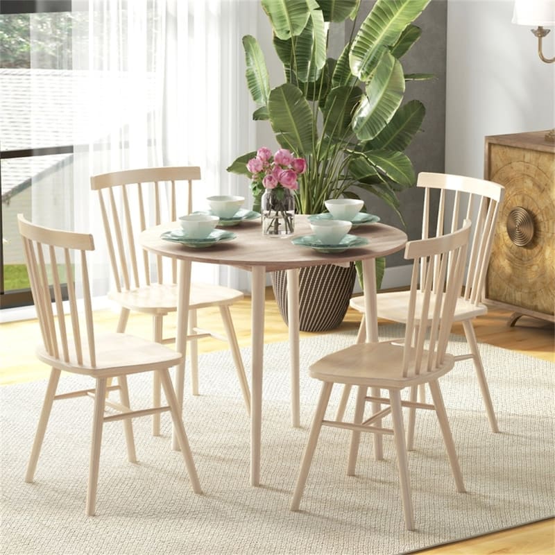 Adjustable Folding Dining Table for Four with Drop Leaf Design Pine Wood and Particleboard - 35" Dia. x 28.9" H