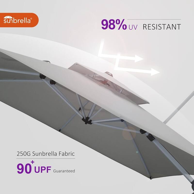 PURPLE LEAF 09x12/10x13 ft Rectangular Sunbrella Patio Cantilever Umbrella with Base