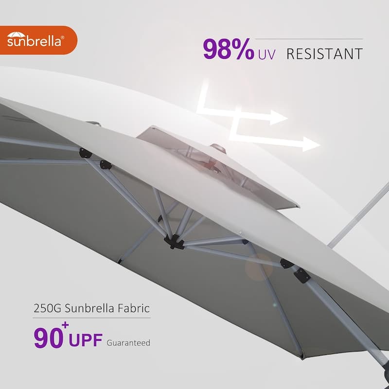 PURPLE LEAF 10/12 ft Square Sunbrella Patio Cantilever Umbrella with Base