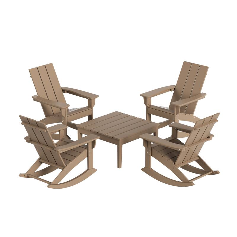 Shoreside 5-Piece Poly All Weather Rocking Chair Conversation Set