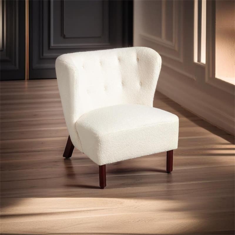 Upholstered Armless Chair Lambskin Sherpa Single Sofa Chair with Wooden Legs
